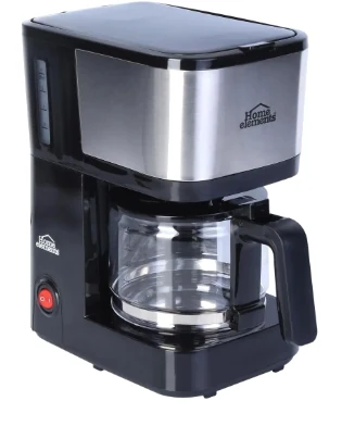Cafetera eléctrica de 6 tazas Home Elements en negro con acabado en acero inoxidable y jarra de vidrio